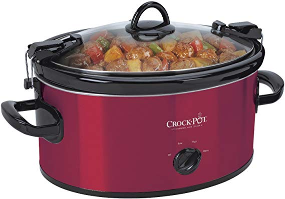 Premium Crock Pot Slow Cooker with Easy Recipes 6 Quart Crockpot Manual Red Portable Timer Model