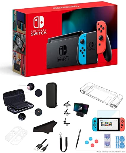 Newest Nintendo Switch 32GB Console with Neon Blue and Neon Red Joy-Con, 6.2" Multi-Touch 1280x720 Display, WiFi, Bluetooth, HDMI and GalliumPi 12-in-1 Bundle