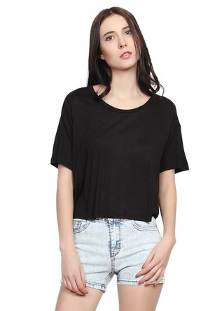 TheMogan Women's Slouchy Short Sleeve Loose Fit Crop Top Casual Fashion T-shirts