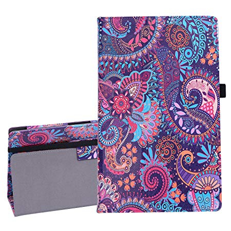 Case for All-New Amazon Fire HD 10 Tablet (7th Generation 2017 Release) with Screen Protector Lightweight Slim Folding Cover Stand with Auto Wake/Sleep for Fire HD 10.1 (Purple Paisley)