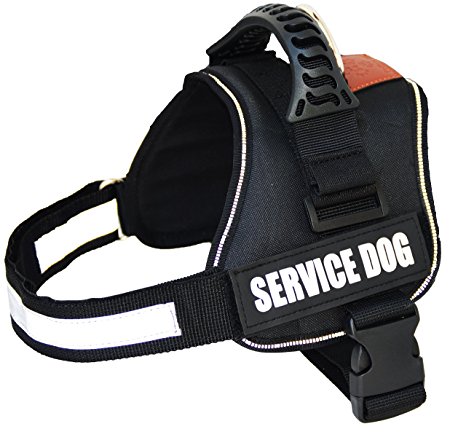 ALBCORP Reflective Service Dog Vest / Harness, Woven Polyester & Nylon, Comfy Soft Padding, RED / BLACK