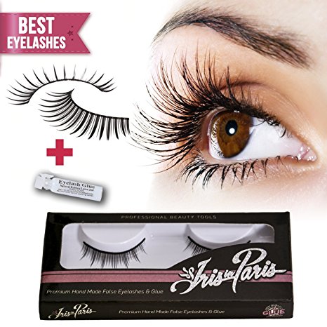 Professional False Eyelashes with Glue Set By Iris in Paris Thin and Natural Perfect for Beginners Reusable Great for Contact Lens Wearers Natural Fake Eyelashes