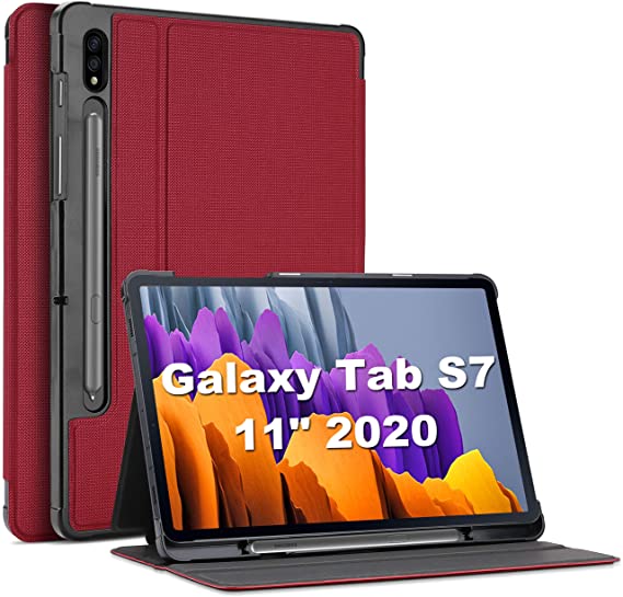 ProCase Galaxy Tab S7 11 Case 2020 with S Pen Holder(SM-T870 T875), Slim Protective Folio Cover for Galaxy Tab S7 2020 Release 11 Inch SM-T870 T875 -Red