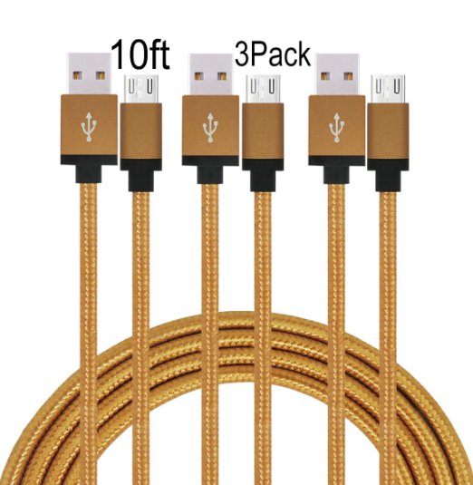 Suplink Micro USB to USB Cable 2.0 10ft Nylon Braided Extremely Long USB Charging Cable for Android, Samsung Galaxy, HTC, Nokia, Huawei, Sony and Other Tablet Smartphone (Coffee)