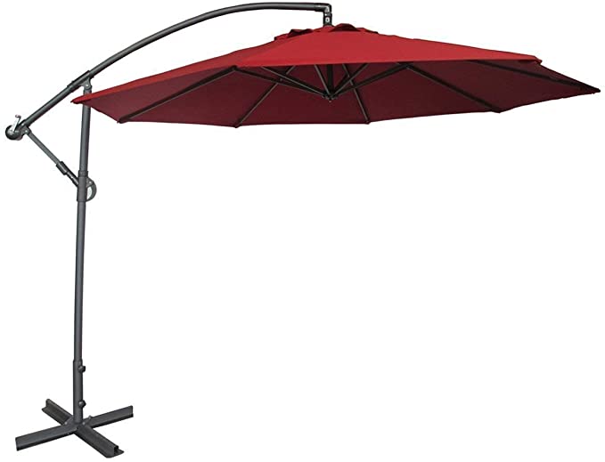 Abba Patio 10ft Offset Hanging Patio Umbrella with Cross Base, Red