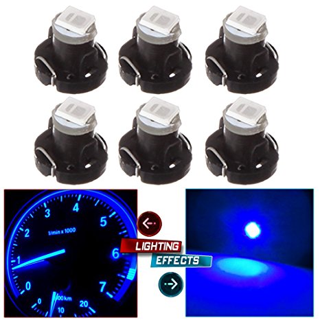 CCIYU 6 Pack Red 2835 SMD 8mm T3 Neo Wedge 1 LED A/C Climate Control Lights Bulb (blue)