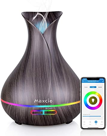 Alexa WiFi Essential Oil Diffuser Aromatherapy, Maxcio 400ml Smart Ultrasonic Aroma Oil Diffuser Humidifier, Alexa & Google Home Control, Smartlife App Control, Timer/Schedule, 7 Soothing LED Lights