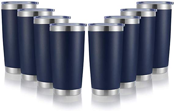 DOMICARE 20oz Stainless Steel Tumbler with Lid, Double Wall Vacuum Insulated Travel Mug, Durable Powder Coated Insulated Coffee Cup, 8 Pack, Navy