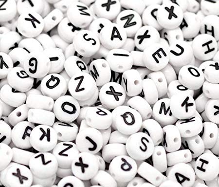 Letter Alphabet Spacer Beads 7mm (1/4), 1000 Pc White