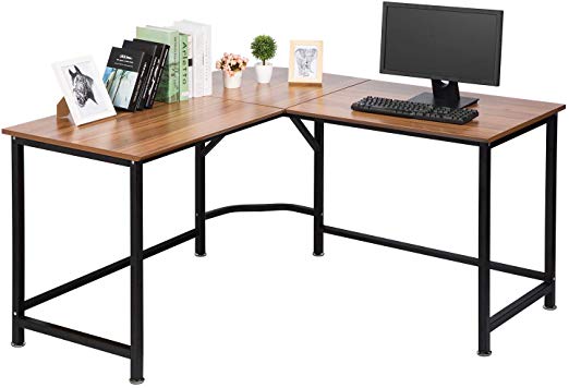 TOPSKY L-Shaped Desk Corner Computer Desk 59" x 59" with 24" Deep Workstation Bevel Edge Design (Oak Brown)