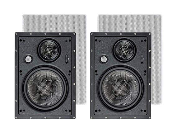 Monoprice 3-Way Carbon Fiber in Wall Speakers - 8 Inch (Pair) with Paintable Magnetic Grille for Home Theater - Alpha Series