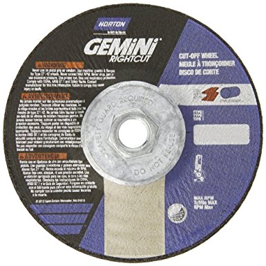 Norton Gemini Right Cut Right Angle Grinder Reinforced Abrasive Flat Cut-off Wheel, Type 27, Aluminum Oxide, 5/8"-11 Hub, 4-1/2" Diameter x 0.045" Thickness  (Pack of 10)