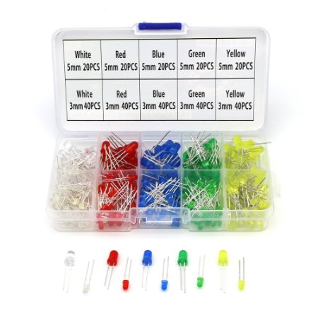 LED Light Emitting Diodes 3mm and 5mm Electronic Parts Assorted Kit 5 Colors 300pcs