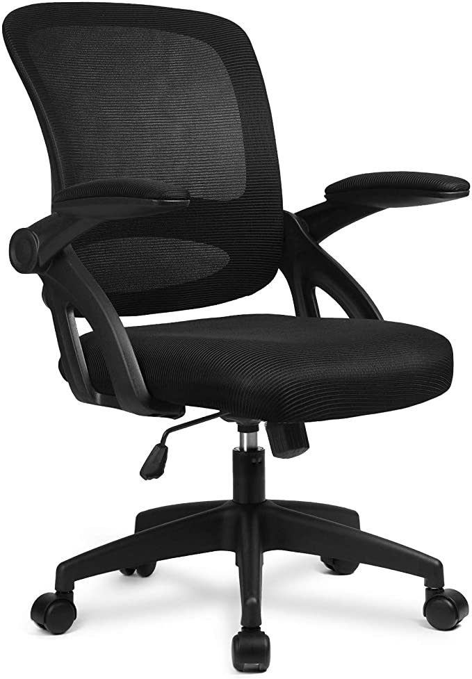 Desk Chair Ergonomic Office  Computer Chair Mesh Computer Chair with Flip Up Arms Lumbar Support and Mid Back Task Home Office Chair Black