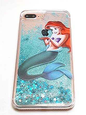 iPhone 7 Plus (5.5") Cute 3D Little Mermaid Liquid Glitter Case, Luxury Liquid Quicksand Floating Bling Glitter Sparkle Creative Design Hard Plastic Case Cover (Glitter Little Mermaid)