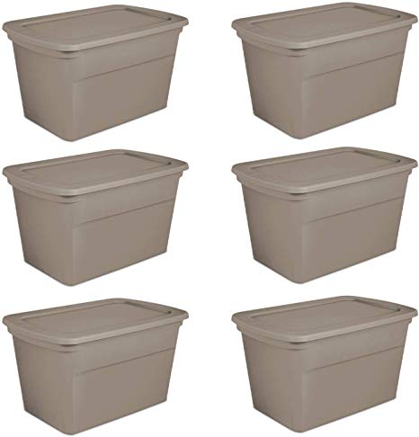 Sterilite 30 Gallon Plastic Stackable Storage Tote Container Box, Taupe (6 Pack)