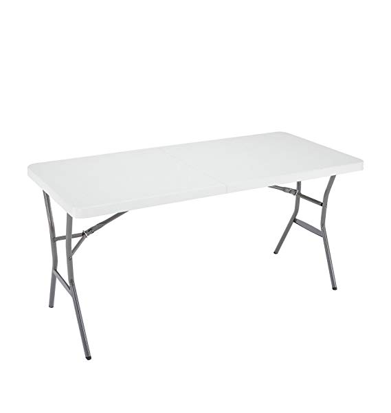 Lifetime 5-Foot Light Commercial Fold-In-Half Table - White Granite