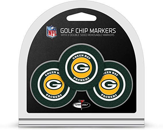 Team Golf NFL Golf Chip Ball Markers (3 Count), Poker Chip Size with Pop Out Smaller Double-Sided Enamel Markers