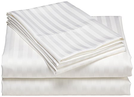 Elite Home Collection Wrinkle Resistant Woven Stripe 300-Thread Count 100-Percent Cotton Sateen King Sheet Set, White