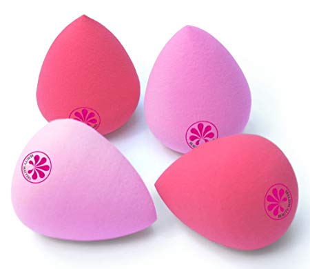 Makeup Blender Sponges 4 Pc Set - Blend Your Flawless Foundation with Beauty Matters Pink Egg Shaped Beauty Latex-Free Sponge Applicators for Foundations, Creams etc - With a Round & Pointed End They are Designed for an Airbrush Professional Finish Every-time