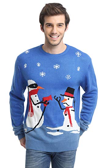 daisysboutique Men's Christmas Holiday Snowman Themed Ugly Sweater Cute Pullover