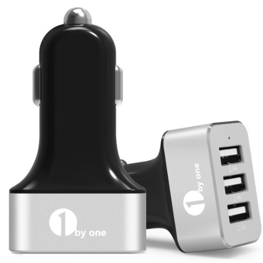 1byone 7.2A / 36W 3-Port USB Car Charger with Smart IC Adapts, Safety Protection for Apple and Android Devices, Silver & Black