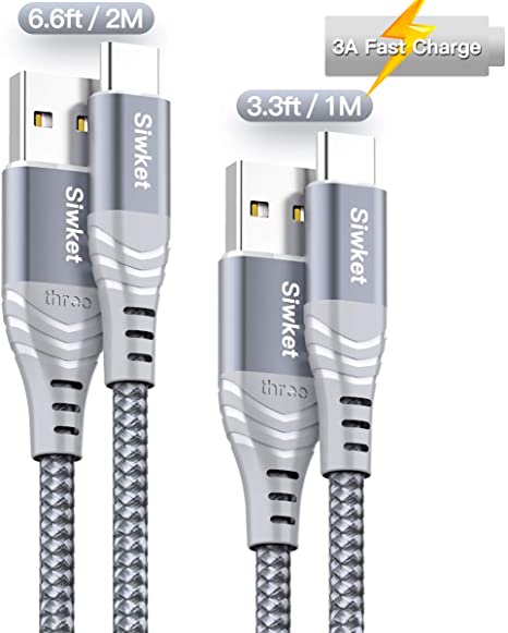 Siwket USB C Cable Type C Fast Charging Cable,[2-Pack 1M 2M] Braided USB C Fast Charger Cord 3A Data Sync for Samsung Galaxy S20/10/9,Note 9/8,LG G5,Sony Xperia,Moto G7,Switch,HTC.Macbook & More Grey