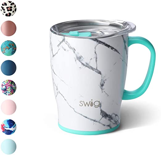 Swig Life 18oz Triple Insulated Travel Mug with Handle and Lid, Dishwasher Safe, Double Wall, and Vacuum Sealed Stainless Steel Coffee Mug in Marble Slab Print (Multiple Patterns Available)