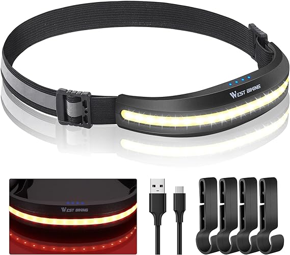 West Biking Led Headlamp Rechargeable - 230°Wide Beam Headlamps with 120/400 Lumen, Lightweight Head Running Light for Runners, Waterproof Head Lamp with Bright 4 Modes & 4 Clips for Hardhat