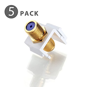 TNP Coaxial F Connector RG-6 Keystone Jack Insert (5 Pack) Snap In Adapter Port Female Gold Plated Digital Coax Inline Coupler For Wall Plate Outlet Panel