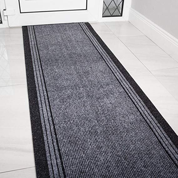 The Rug House Grey Rubber Backed Very Long Hallway Hall Runner Narrow Rugs Custom Length - Sold and Priced Per Foot