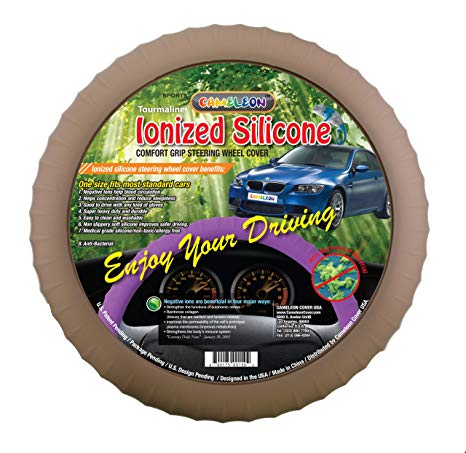 New SILICONE-Taupe Brown Steering Wheel Cover with Negative Ion Tech! By Cameleon
