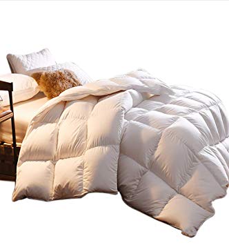 Alanzimo Premium Queen Goose Down Comforter, Duvet Insert Queen Down Comforter,1000 Thread Count 100% Egyptian Cotton Cover,750+ Fill Power,White Solid Goose Down Comforter,Warm &Comfortable.