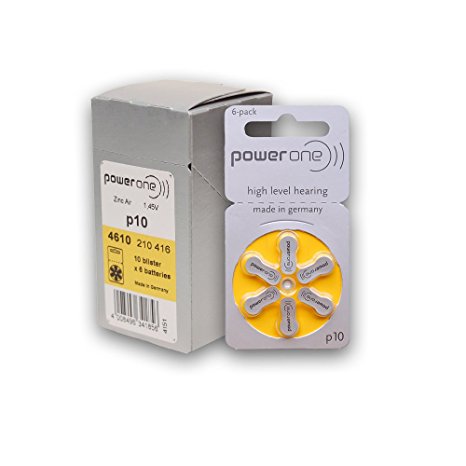 Power One Zinc Air Hearing Aid Batteries (Yellow) Size 10 Pack of 60