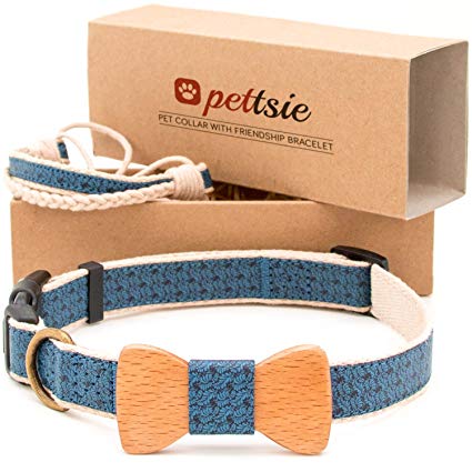 Matching Dog Collar Bow Tie & Owner Friendship Bracelet, Adjustable Size X-Small, Small & Medium, Safe, Durable, Eco Friendly Hemp with Fancy Pattern, Comfortable & Strong, Great Gift for Dog Lovers