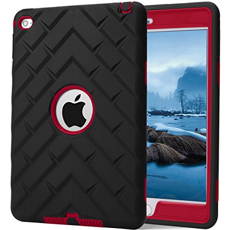 iPad mini 4 Case, iPad A1538/A1550 Case, Hocase Rugged Shockproof Anti-Slip Hybrid Hard Shell Silicone Rubber Bumper Protective Case for Apple iPad mini 4th Generation 2015 - Black / Red