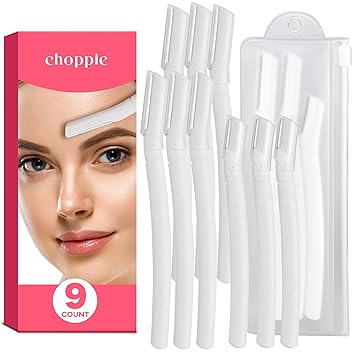 Choppie Dermaplane Eyebrow & Face Shaving Tool (9 Count), Gentle Skin Exfoliation Blade, Multi-Purpose Facial Hair Removal Tool, Eyebrow Shaping Tool, Hair Trimmer Face Razor for Women Body Use