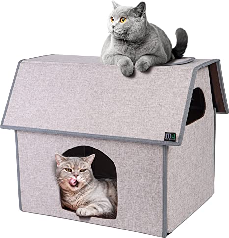 MIU COLOR Outdoor Cat House, Large Cat Houses for Outdoor/Indoor Cats, Weatherproof Feral Cat Shelter with Removable Soft Mat, Easy to Assemble, 21" x 16.5" x 15.5"inch