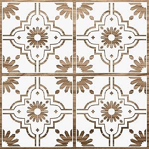 4 Pieces Reusable Tile Stencil 12 x 12 Inches Wall Templates Tile Pattern Stencil Drawing Templates for DIY Scrapbooks Wall Floor Home Decors (Trendy Style)