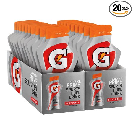 Gatorade Prime Sports Fuel Drink, Fruit Punch, 4 Ounce Pouches (Pack of 20)