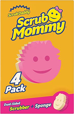 Scrub Daddy Scrub Mommy Éponge Lavable Anti Scratch Double Face - Eponge Vaisselle, Cuisine et Salle de Bain - Anti-Rayures, Antibactérienne et Réutilisable - Eponge Grattante Flextexture - Lot de 4