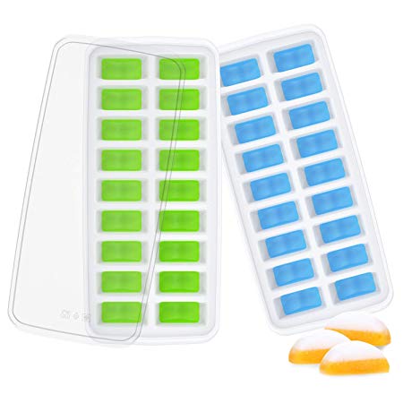 Ice Cube Trays, Ouddy 2 Pack Easy-Release Silicone Ice Tray with Removable Lid, 18-Cavity Stackable Durable Ice Trays (Blue & Green)