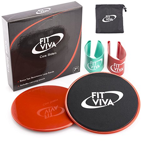 48 HOUR SALE - 2 Professional Gliding Discs and 2 Resistance Loop Bands Bundle from Fit Viva – Lightweight Workout Equipment for Home – Ideal for Intense Abdominal and Core Exercises