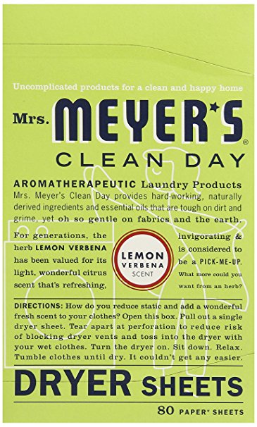 Mrs. Meyer's Clean Day Dryer Sheets, Lemon Verbena, 80 Count