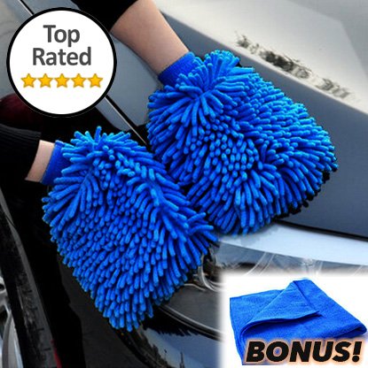 Premium Wash Mitt 2-pack with FREE POLISHING CLOTH Highest Density - Ultra-soft Double Sided Super Absorbent - Universal One Size Fits All Wash Glove - Lint Free - Scratch Free - Use Wet or Dry Lifetime Warranty