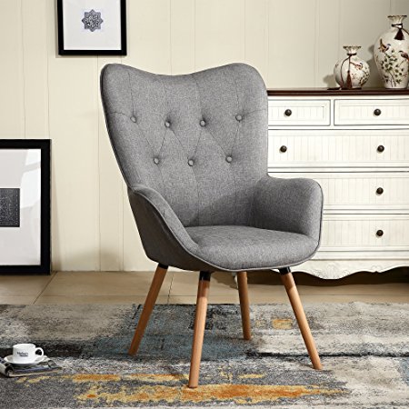 LSSBOUGHT Mid Century Modern Muted Fabric Arm Chair Stylish Fabric Accent Chair (Gray)