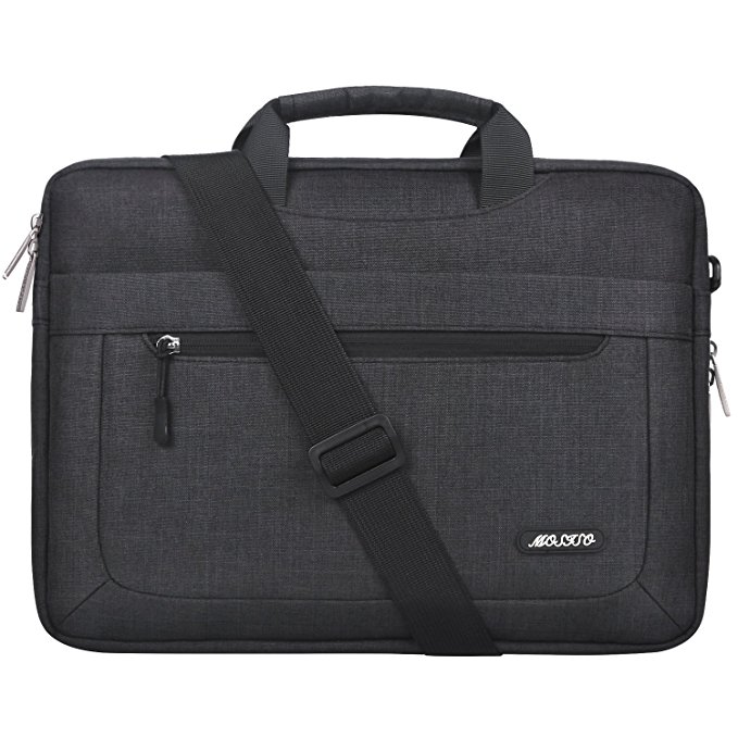 Mosiso Messenger Laptop Shoulder Bag for 15-15.6 Inch 2017/2016 new MacBook Pro, MacBook Pro, Notebook, Compatible with 14 Inch Ultrabook, Polyester Briefcase with Adjustable Depth at Bottom, Black