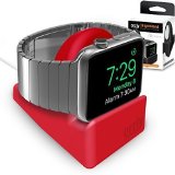 Orzly Night-Stand for Apple Watch - RED Support Stand with Slot for Concealing your Charging Cable Grommet Charger and Cable not included