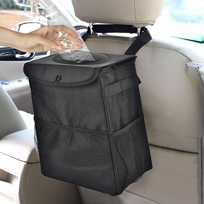 Car Trash Can with lid,Waterproof Litter Hanging Garbage Bag Seat Back Organizer Fits to Headrest