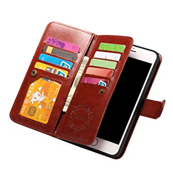 iPhone 7 Plus Case, Joopapa iPhone 7 Plus Wallet case, Pu Leather Magnet Stand Wallet Credit Card Holder Flip Case Cover Built-in 9 Card Slots Case For Apple iPhone 7 Plus (Brown)